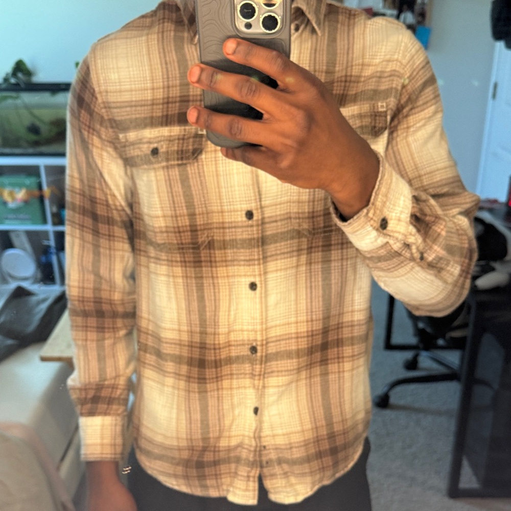 George Men's Casual Plaid Shirt - Beige and Brown